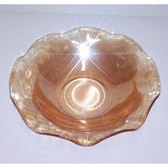 Vintage Carnival Glass Iris Bowl With Scallop Edge light amber gold 9.75" x2" - Picture 1 of 9